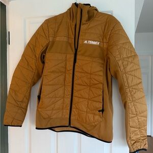 Adidas Tan Puffer Jacket with Geometric Quilting